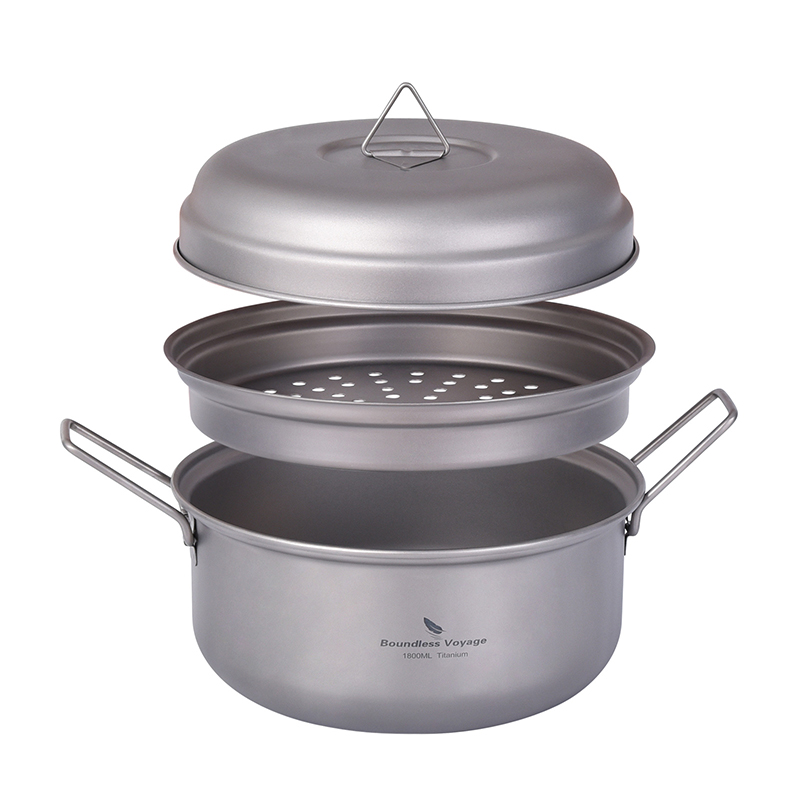 Camping Hanging Cooking Pot - Портативная титановая кастрюля-пароварка Boundless Voyage для